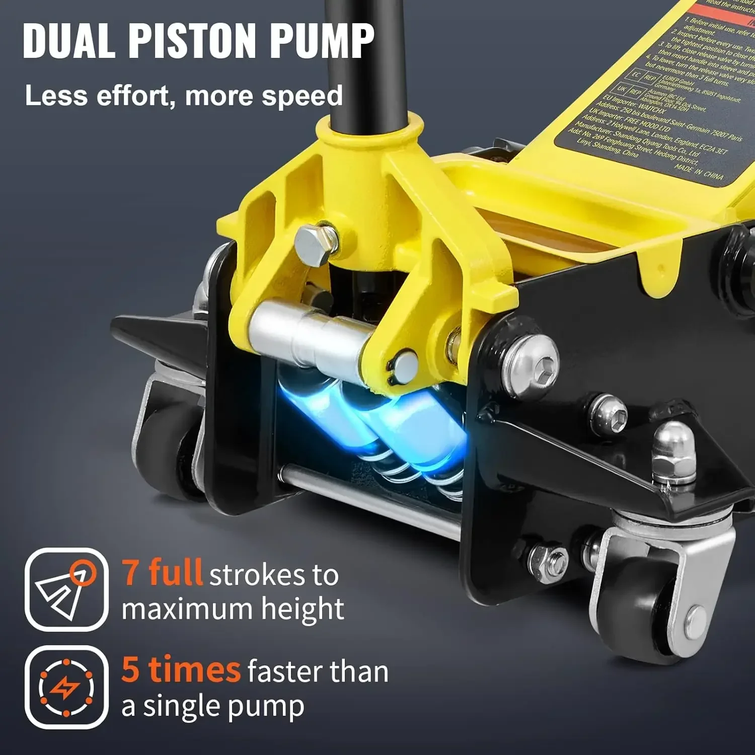 3 Ton Low Profile , Aluminum and Steel Racing Floor Jack with Dual Pistons Quick Lift Pump for Sport Utility Vehicle,black