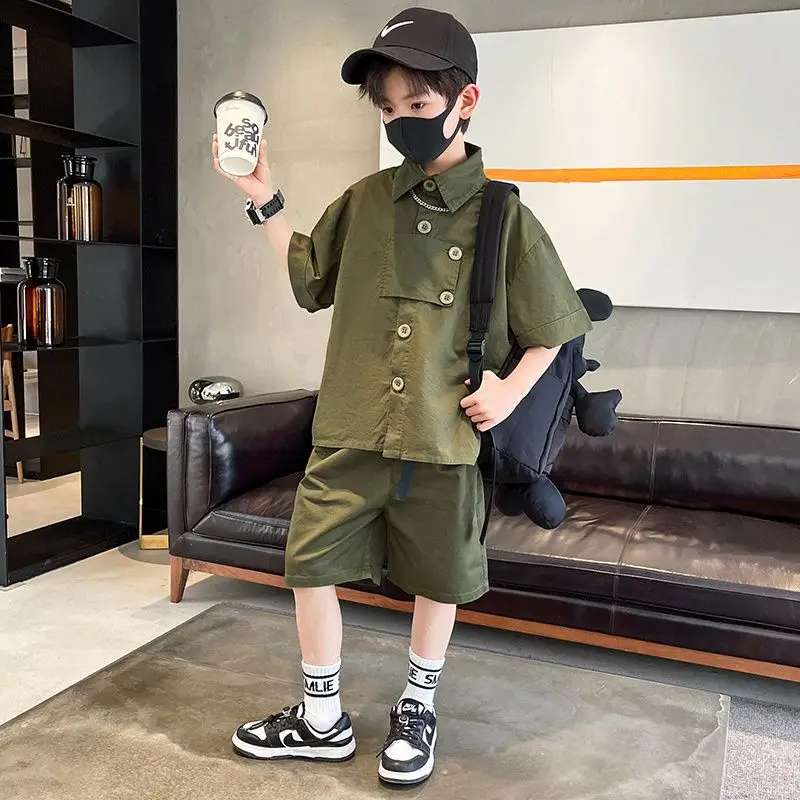 

Kids Tracksuits Summer 2023 New Big Boy Casual Sport Outfits Children Clothes Sets Clothing Shirt Shorts 2pcs Sets And 5-14Yrs
