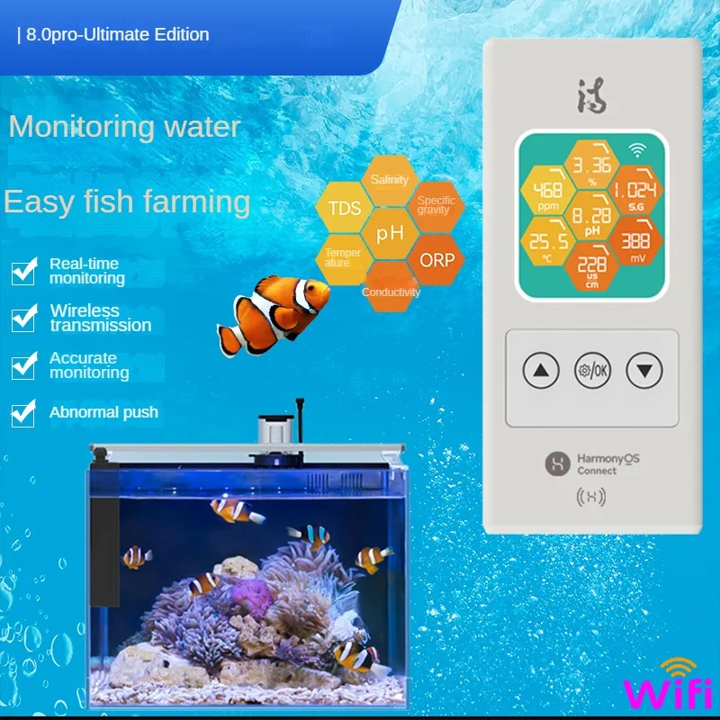 Test Kit for Aquarium Water,Fish Tank Split type Water Quality Tester 7 in 1 Detector ORP/TDS/EC/Salinity/SG/Temp/PH Hydroponics