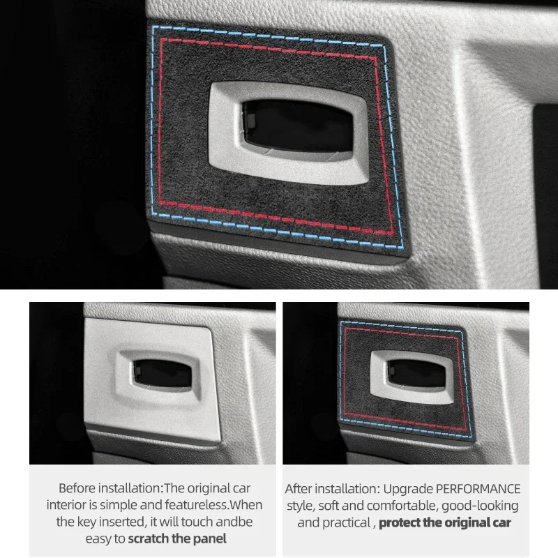 Car Ignition Switch Frame Sticker Key Hole Cover Trim for BMW 3 Series E90 E92 E93 318i Made of Alcantara Interior Accessories car interior trim