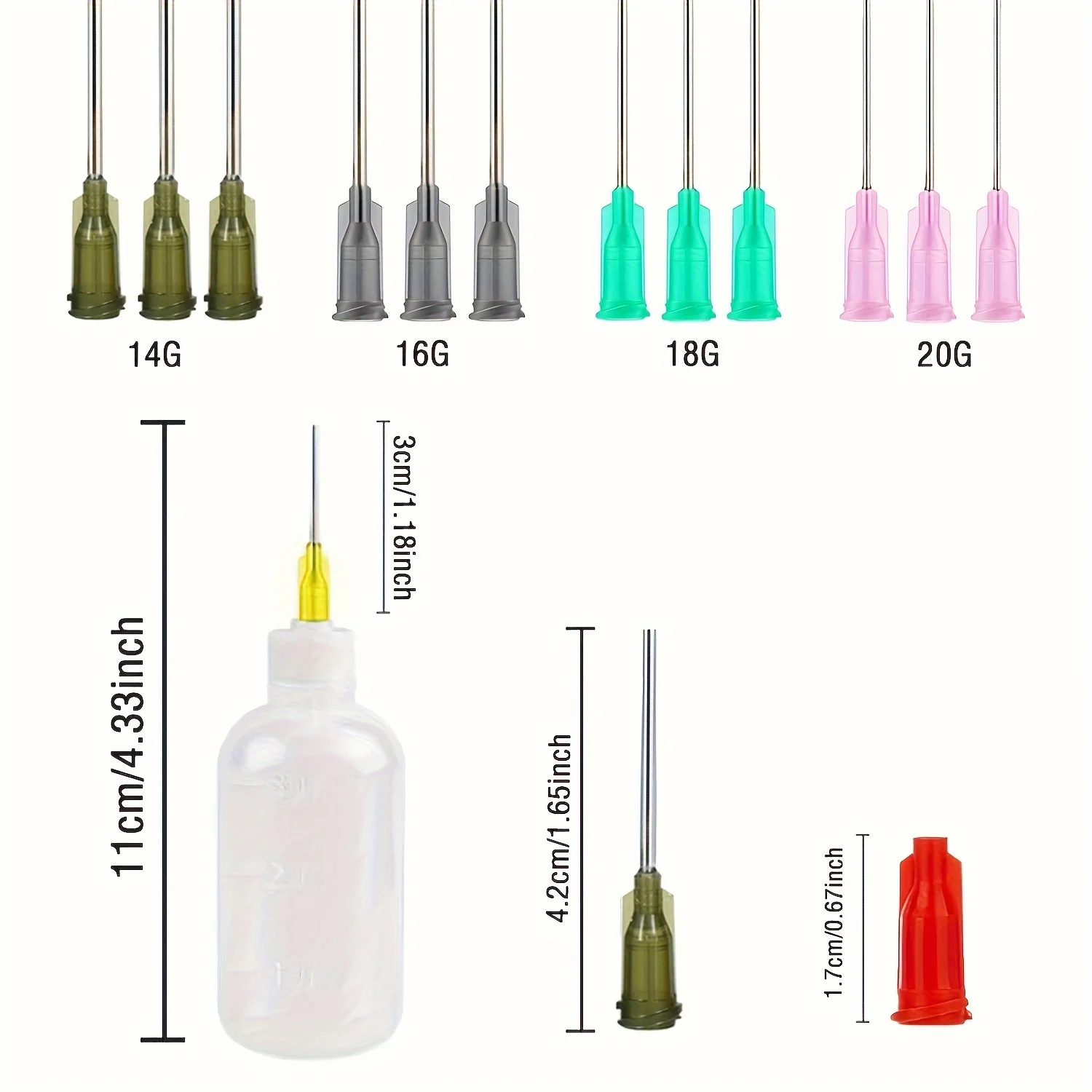 34 Pcs Glue Applicator Bottles Set 30ml Plastic Squeezable Dropper Bottles Blunt Needle Tip 14ga 16ga 18ga 20ga