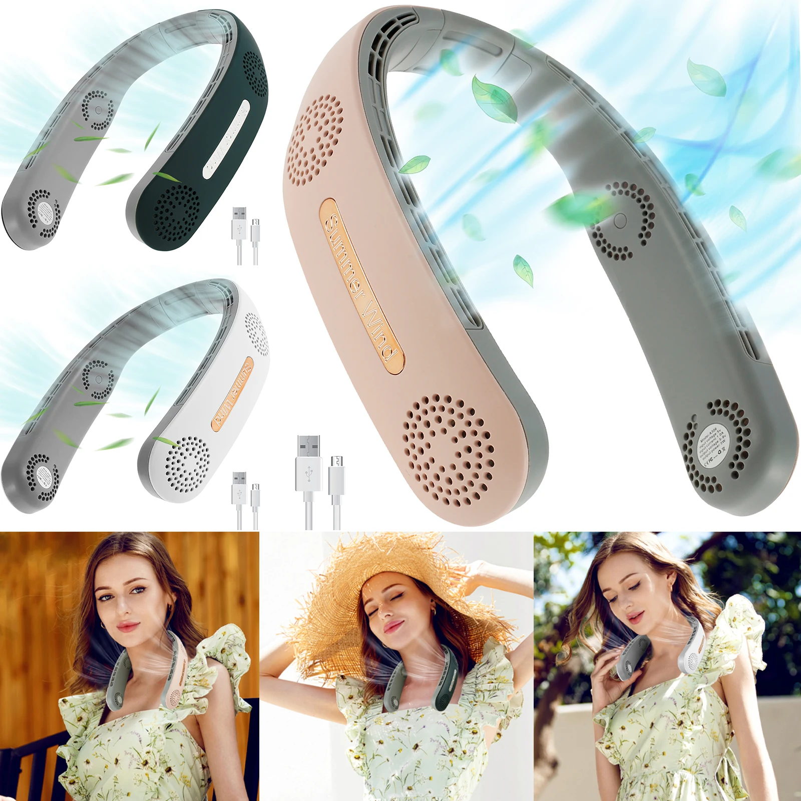 

Portable Neck Fan Bladeless Cooling Fans Headphone Design 360° Adjustable Personal Fan with 3 Wind Speeds 2400mAh USB