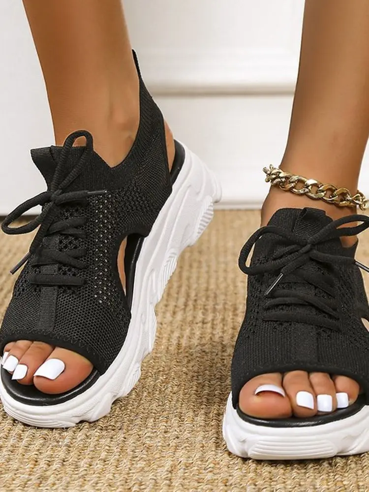 

Women Summer Shoes 2022 Mesh Fish Platform Sandals Women's Closed Toe Wedge Sandals Ladies Light Casual Shoes Zapatillas Muje