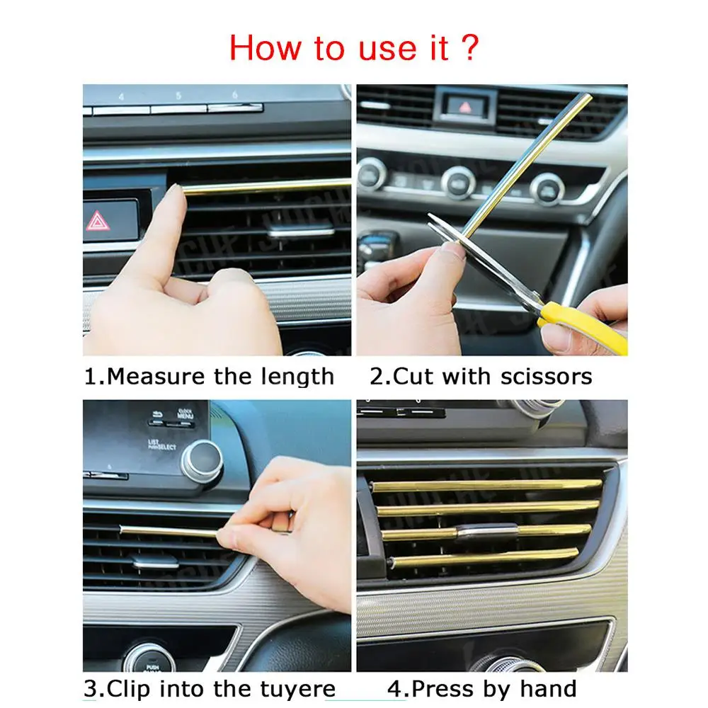 10pcs/set 20cm Universal Car Air Conditioner Vent Outlet Trim Strips U Shape Chrome Colorful Shiny Car Trim Strips Decoration car accessories