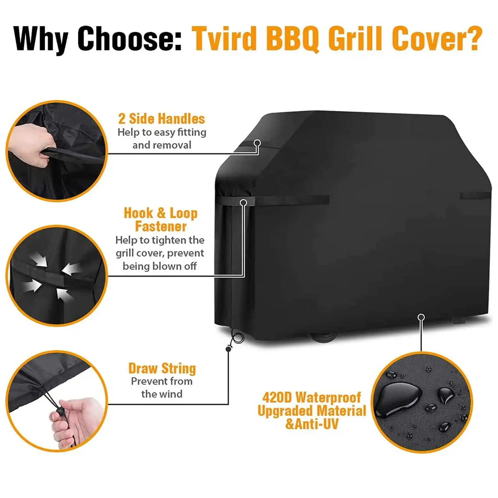 Outdoor Black Waterproof Grill Cover Heavy Duty Dust Protective Anti-uv Rectangle Cover For Gas Charcoal Electric Barbecue Grill