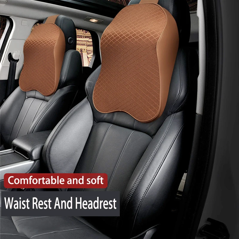 Car Headrest Pillow Set Car Neck Pillow Set Universal Memory Cotton Auto Car Seat Headrest Waist Pillow Lumbar Support I.1103598844