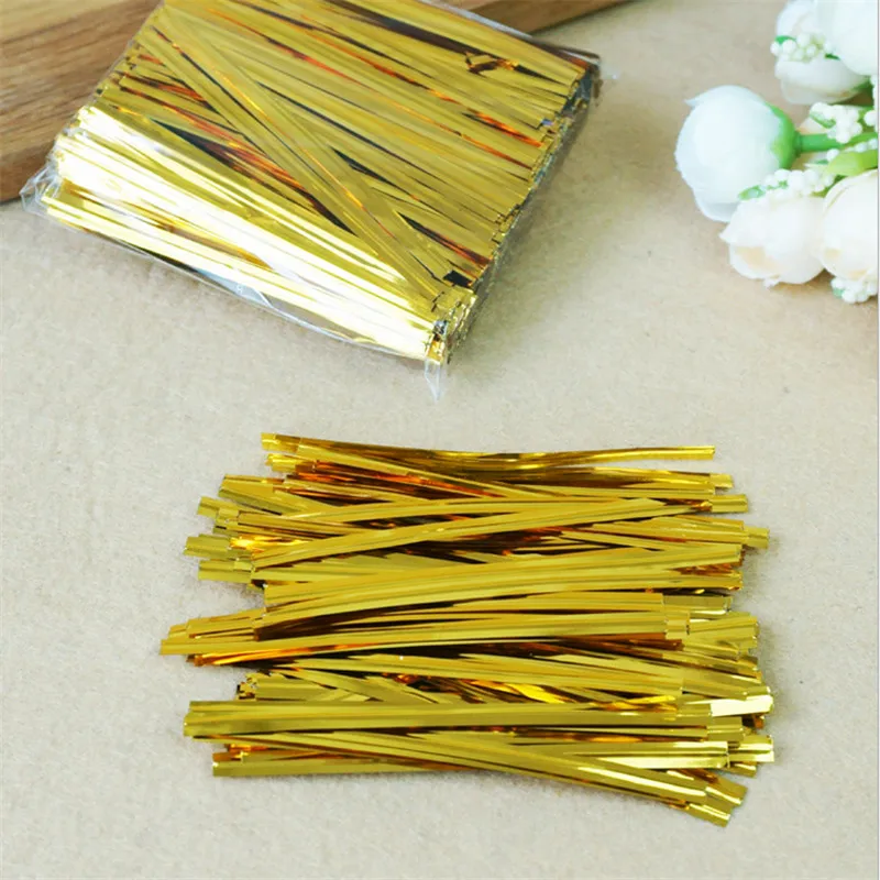 

700pcs Gold Wire Metallic Twist Ties Candy Bag Steel Baking Packaging Ligation Lollipop Dessert Sealing Decor Tool