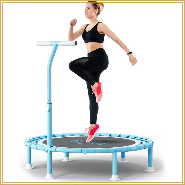 40" Mini Trampoline with Adjustable Handle Bar, 330lbs Foldable Bungee Rebounder for Adults & Kids, Quiet Indoor Exercise