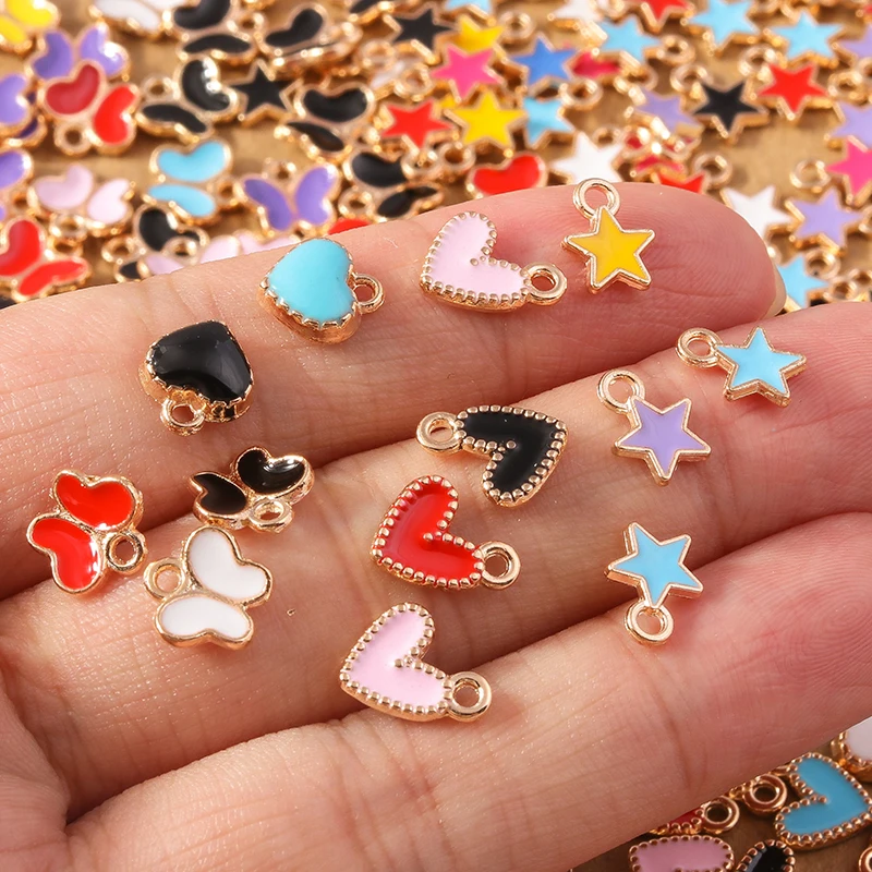 30 stücke mischen niedlichen Emaille Liebe Herz Stern Schmetterling Charms für Schmuck machen DIY Ohrringe Anhänger Halsketten handgemachte Handwerk liefern – Detail 2