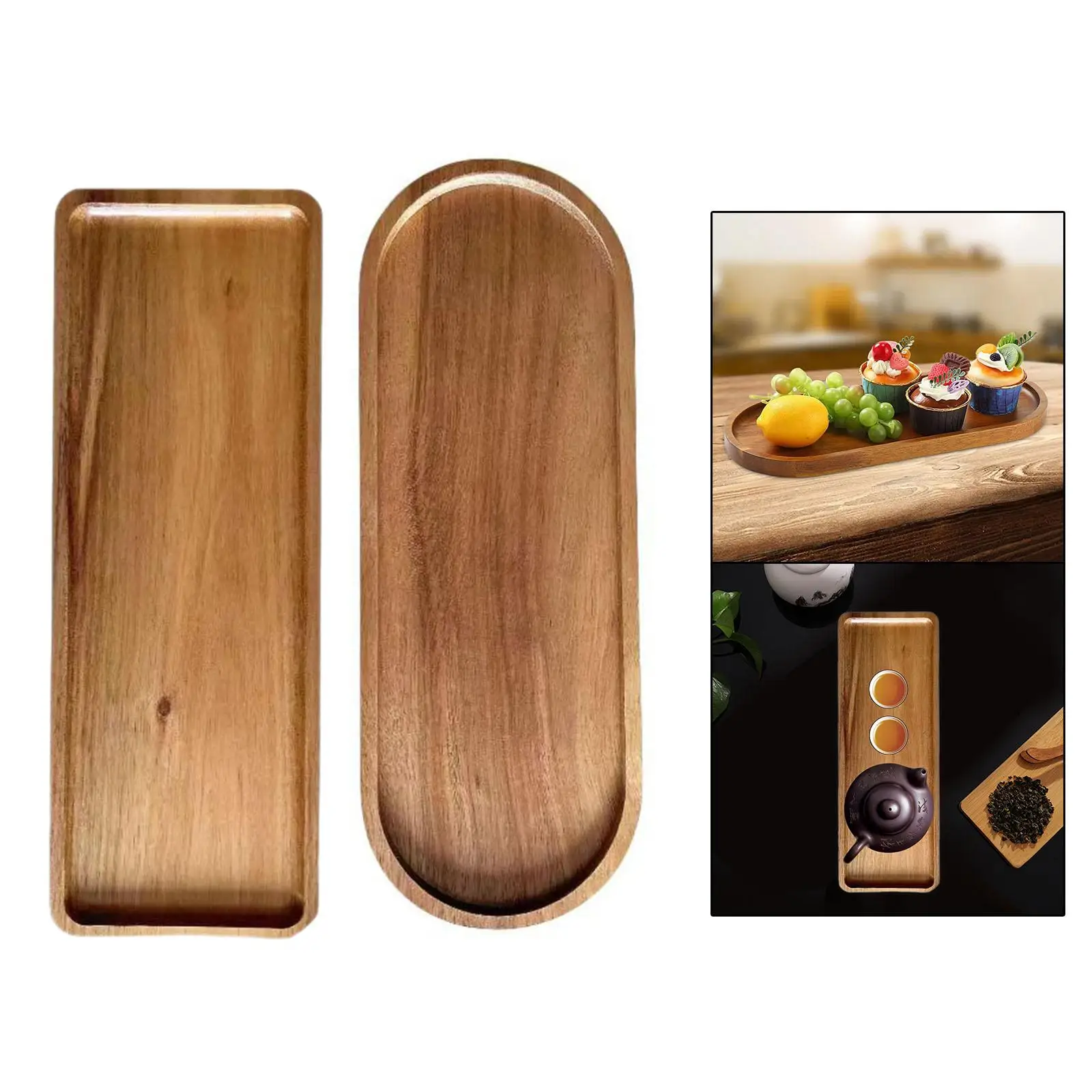 Wooden Plate,Wood Serving Platter Tableware Dessert Plates Breakfast ,Tray Food Dish for Coffee Table Centerpiece Living Room