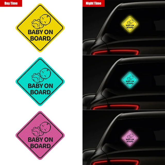 Panneau d'avertissement réfléchissant jaune pour bébé à bord, avec  ventouse, pour fenêtre de voiture, 12CM, 1 pièce - AliExpress