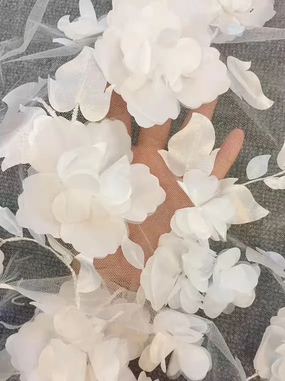 3D Flowers Detachable Bride Skirt Wedding Hem Drag Wedding Lace Tulle Skirt Train Customized