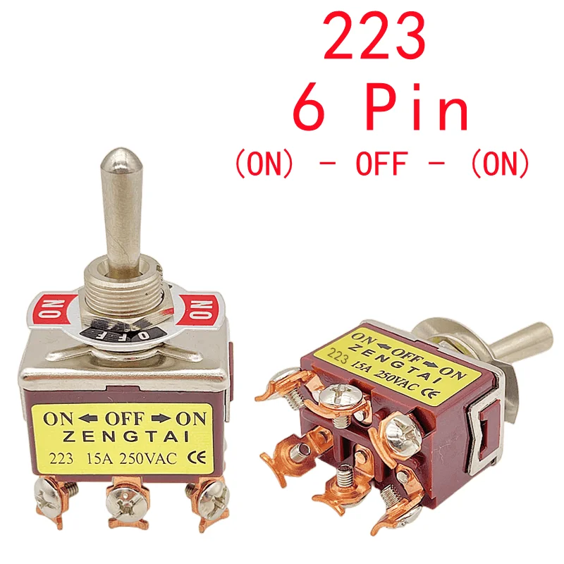 1PCS,High-end Toggle Rocker Button Switch,2/3/4/6/8/9/12 Pin,Self Reset/Self-locking,Silver Contact Copper Pin,12mm,250V 15A