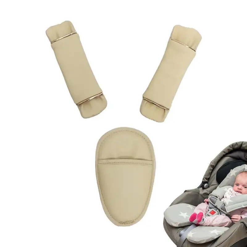 Kids Seat Belt Protector Set Safety Belt Leather Soft Seat Cover Cute Strap Pads With Crotch Pad Anti-Slip