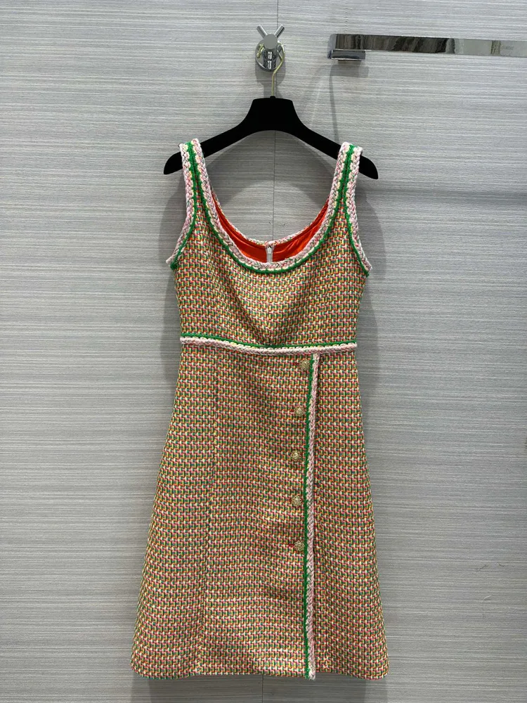 

2023 Spring Fashon Women Brand New Designer High Quality Tweed Sundress B697