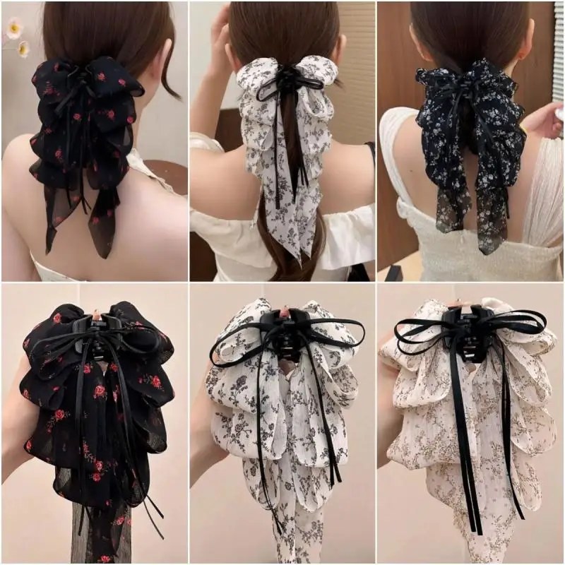 Haarspange Mit Blumenmuster Und Schleife Für Den Pferdeschwanz_voghion.com