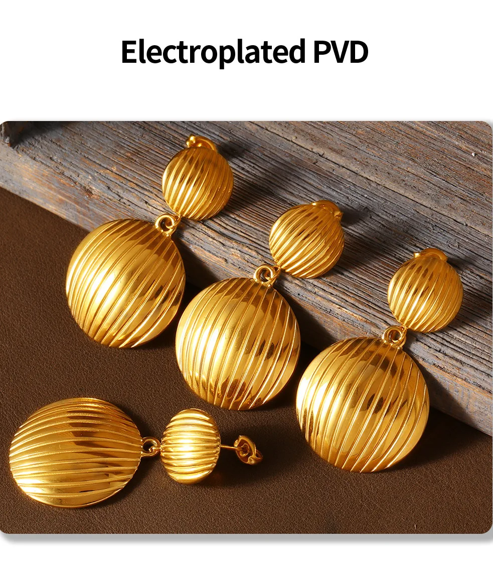 Neue Edelstahl-Ohrringe mit Goldüberzug für Damen, Einfache Doppelkreis-Design Luxus-Ohrringe, Schmuck-Accessoires für Frauen – Detail 6