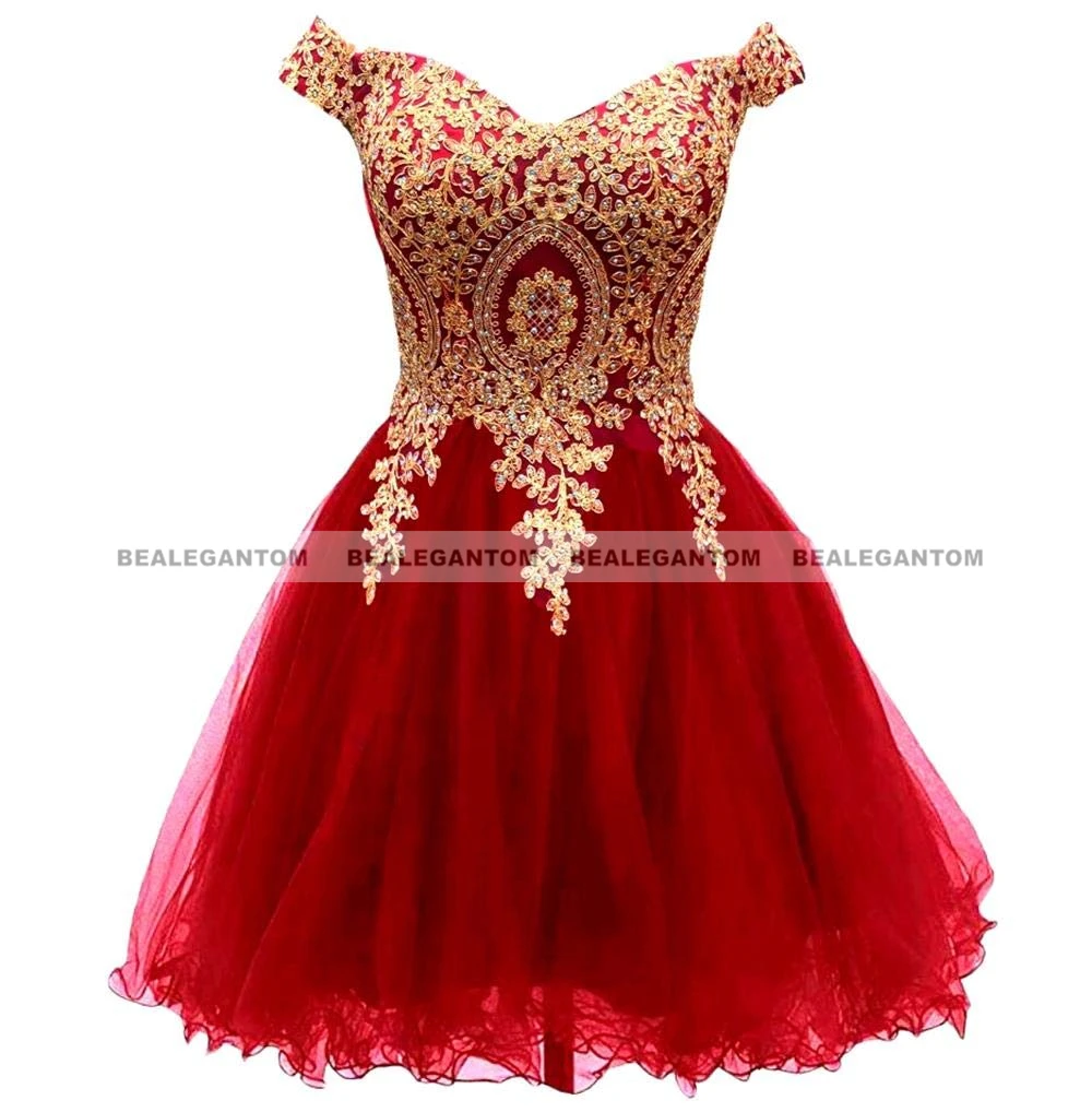 Prom Dresses A Line Lace Off Shoulder Short Homecoming Appliques Crystal Beaded Mini Formal