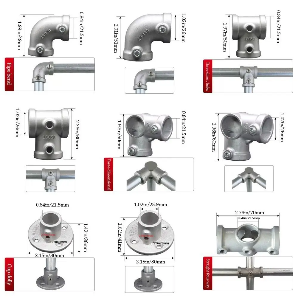 1\2''/3\4" Pipe Fitting Connector Aluminum Alloy Steel Circular Frame Fasteners Corner Elbow Circular Pipe Connector