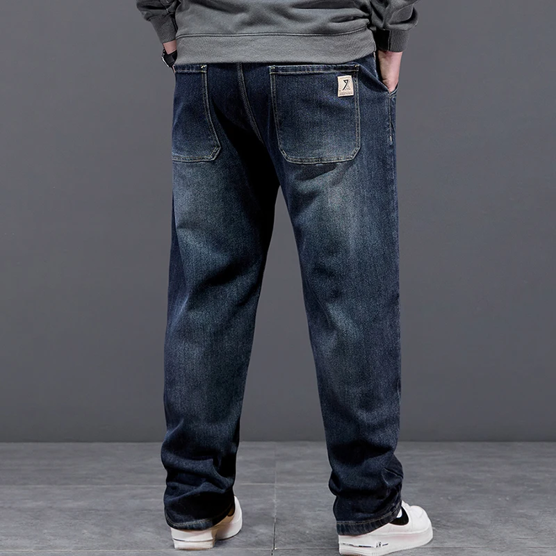 Elastic Waist Denim Jeans Men Tie Rope Harlan Oversized Men Loose High Quality Classic Daily Big Man Denim Trousers 5