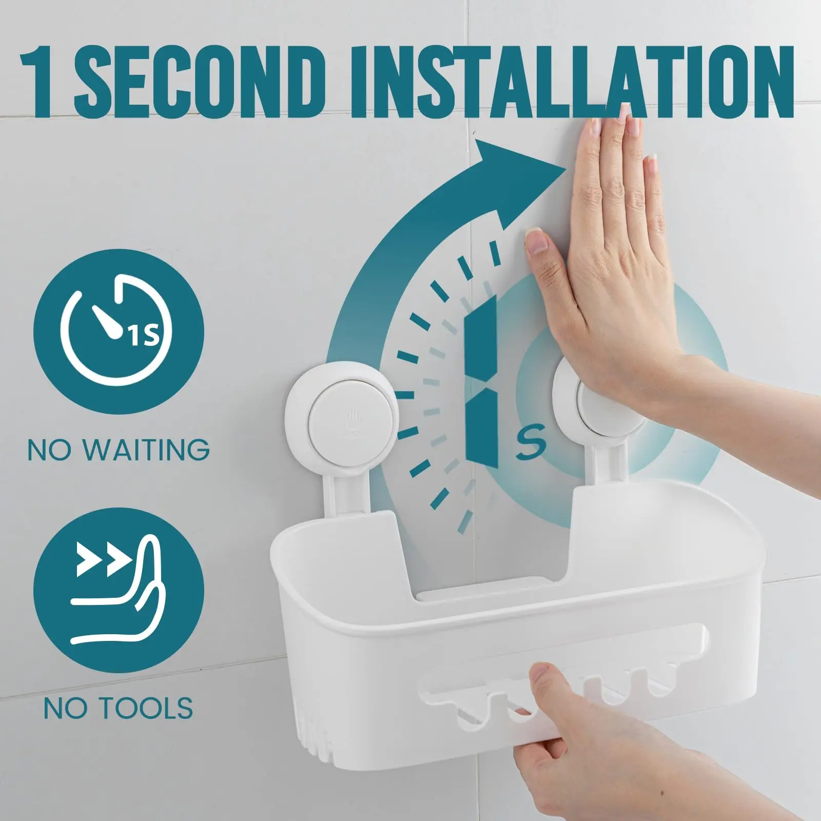 TAILI Suction Cup Shower Caddy Bathroom Shelf Suction Shower Basket Removable Powerful Organizer Bathroom Caddy