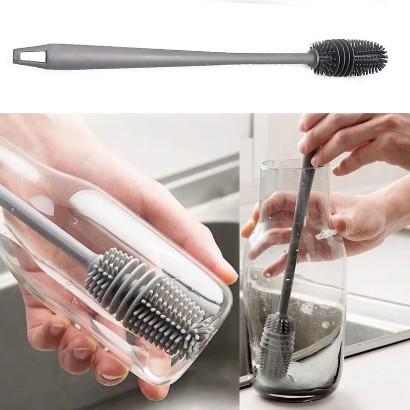 

1pc Silicone Cup Brush Cup Scrubber Glass Cleaning Brush 360 Long Handle Brush Drink Wineglass Bottle Household Cleaning Tools