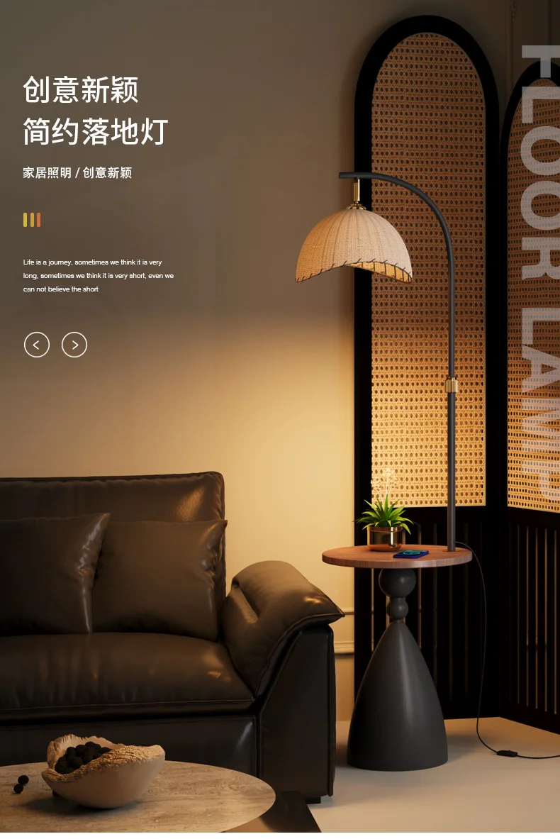 Medieval style floor lamp, American retro style bedroom bedside table storage table lamp