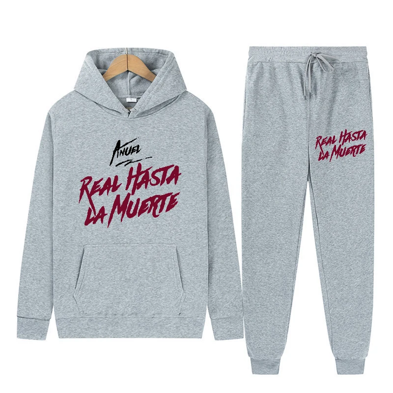 Anuel AA Real Hasta La Muerte Hoodies + Sweatpants Sets Men Fashion Long Sleeve Sweatshirts Casual Harajuku Pullover Sportpants 5
