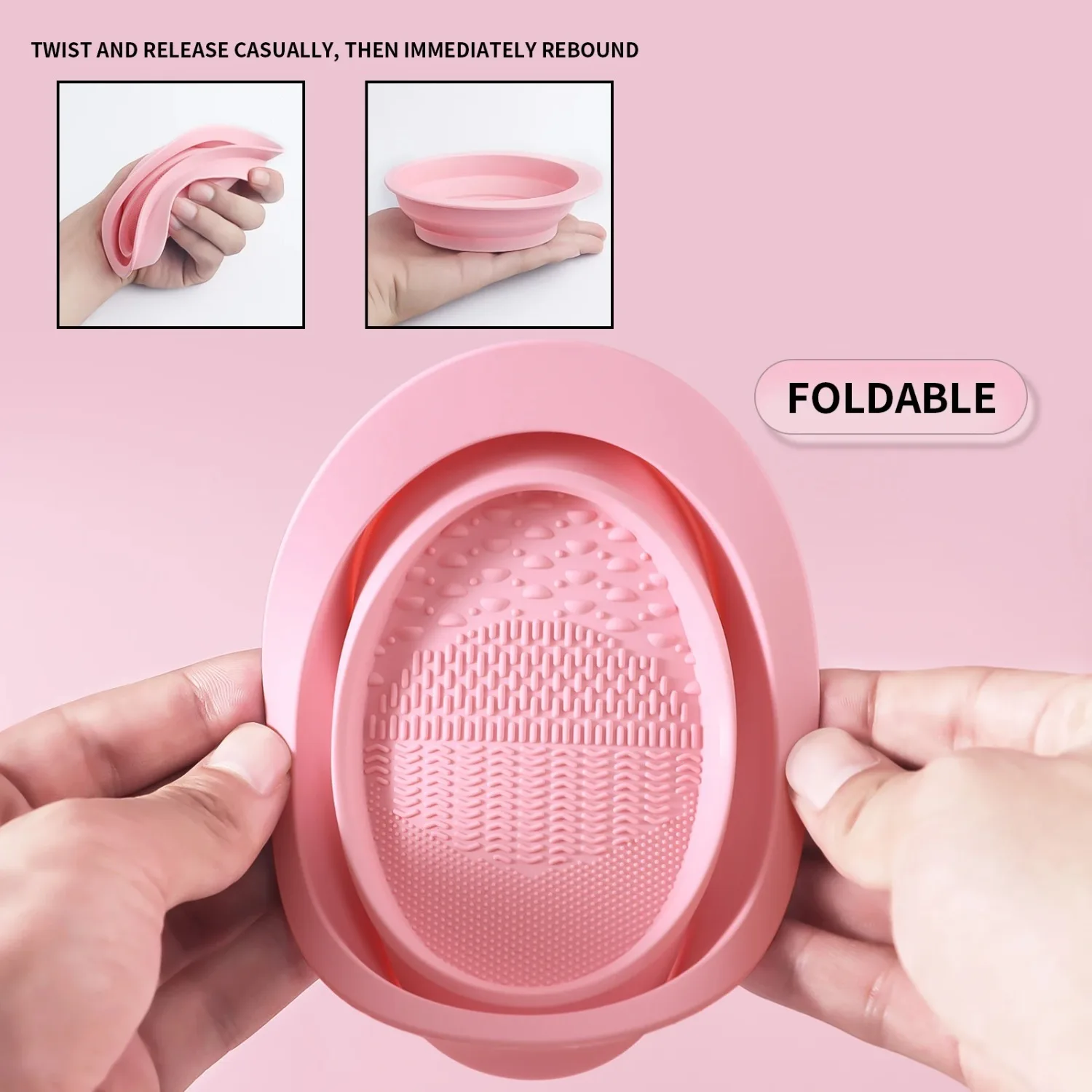 3-Piece Portable Silicone Makeup Brush Cleaning Set with Foldable Bowl