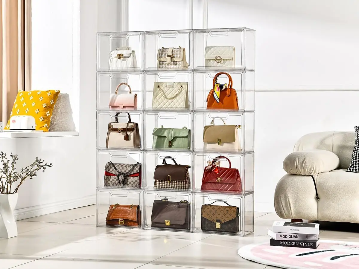 Purse Organizer for Closet,Clear Acrylic Display Case for Handbag Organizer, Purse Storage Box with Magnetic Door 4