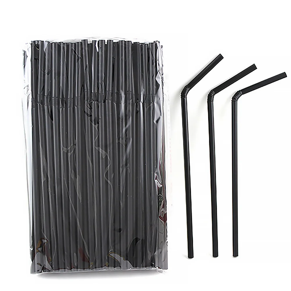 Colorful&Black Flexible Plastic Drinking Straws 100-1500PCS Milk Tea Bar Party Wedding Kitchen Beverage Home Accessories