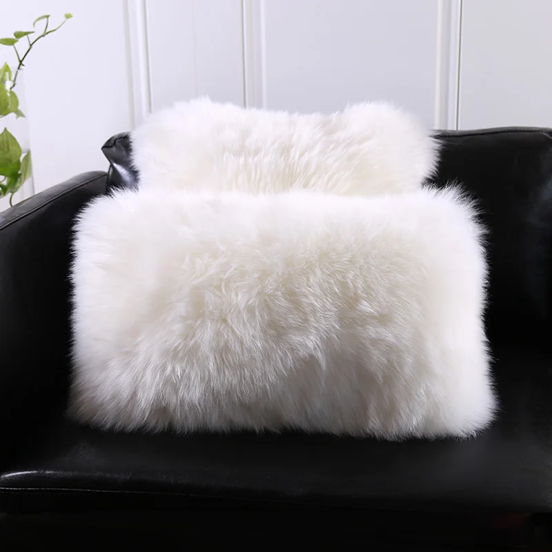 

Natural Australian Sheepskin Fur Pillow, Back Cushion with Core, Square Decoration, Lamb, 30x50cm, 40x40cm