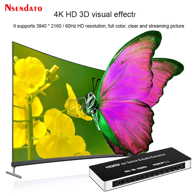 HDMI Switcher 4K 4x1 HDMI Audio Extractor 4 in 1 out 4K 60Hz 3D ARC SPDIF RCA L/R HDMI Switch With Romote For PS4 Apple TV