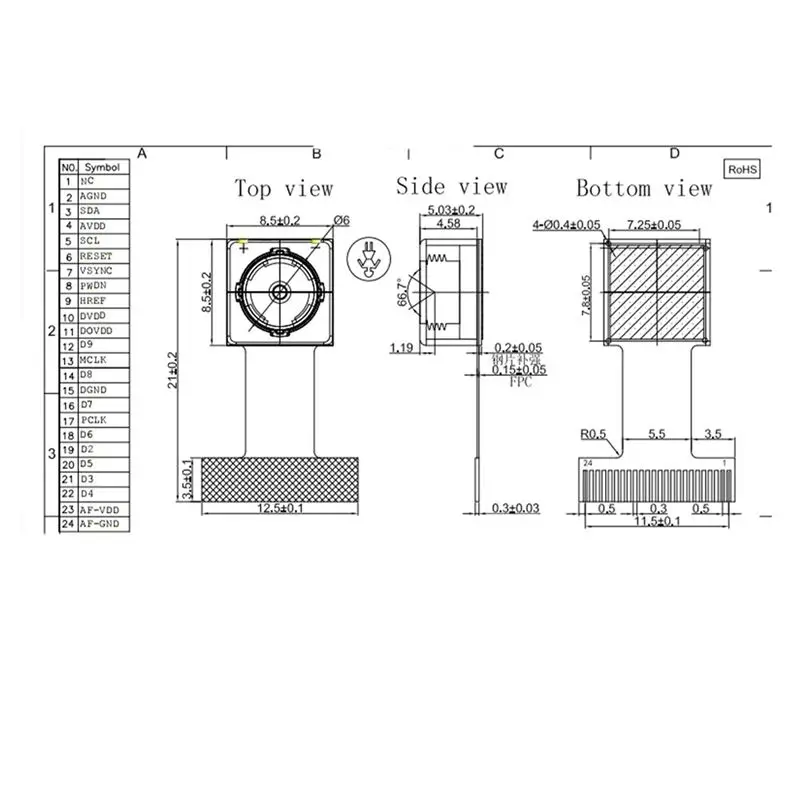 -[A51I 디지털] ESP32-CAM 자동 초점 소프트 보드 24PIN 0.5MM Pi용 4개/몫 OV5640 AF 70도 5MP 고화질 카메라 모듈