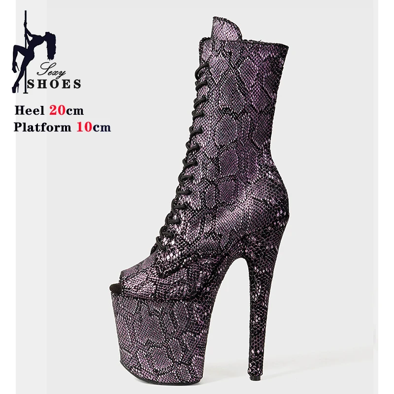 20CM/8inches Snake Upper Women Boots Platform Stripper Pole Dancing Shoes Lace-up Zip Sexy Exotic High Heel Party Boot Female