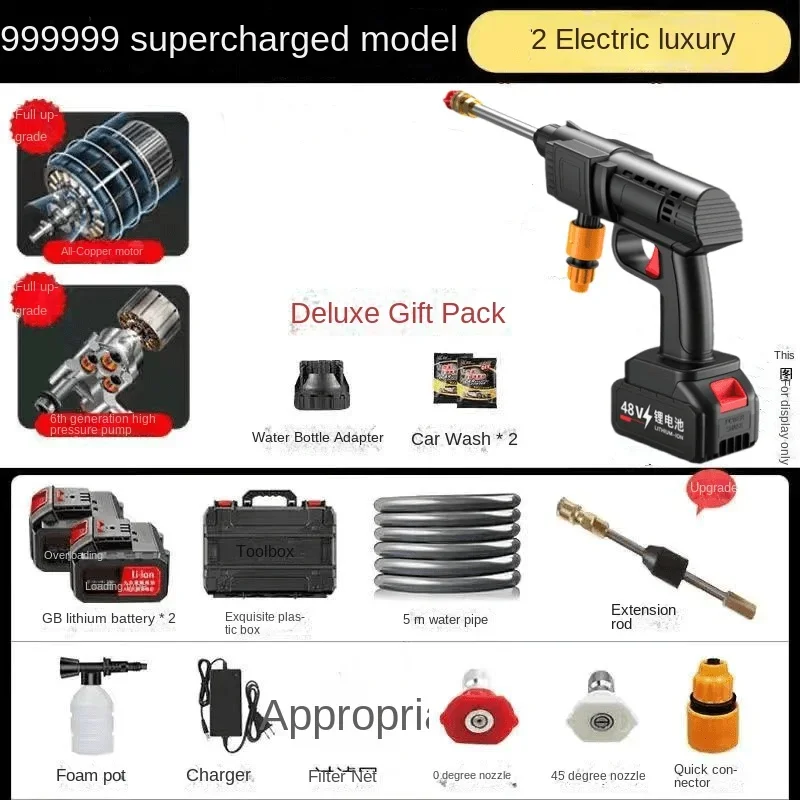 thumbnail image 1 of Lavadora de coches inalámbrica, pistola de agua de alta presión, máquina de limpieza portátil multifuncional con batería de litio para el hogar, 1 of 5