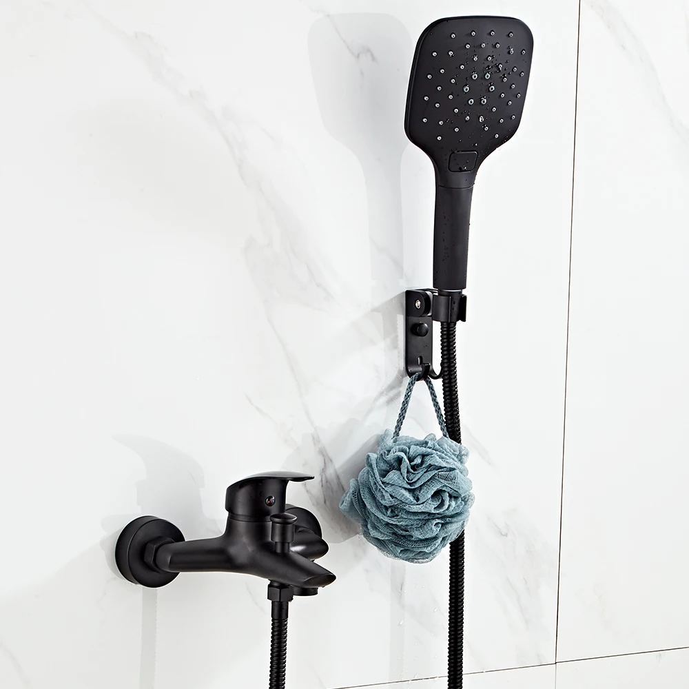Black-Brass-Bathroom-Shower-Faucet-Set-Single-Handle-Bath-Hand-Shower ...