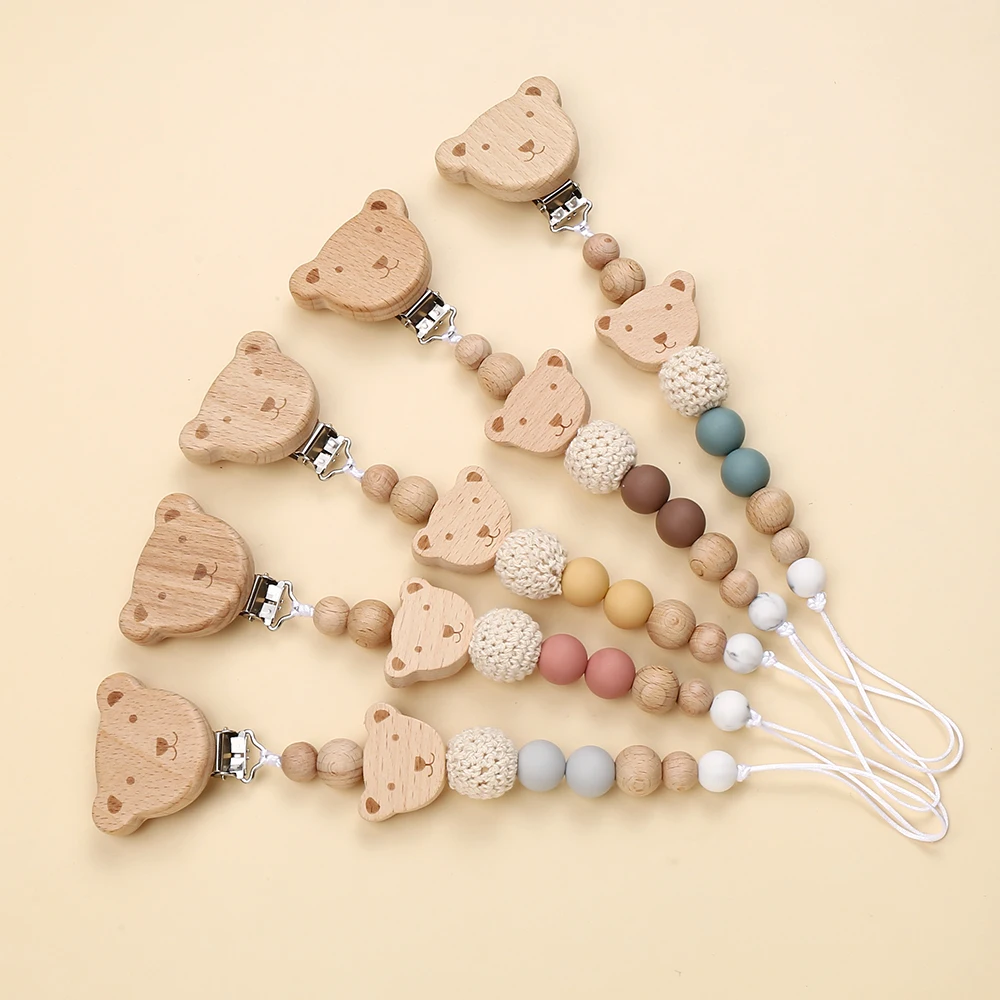 Description Picture 3 of itemNew  Wood Chew Silicone Beads Pacifier Clips Dummy Chain Holder Newborn Soother Chains Nipple Holder Infant Teething Toys Gifts