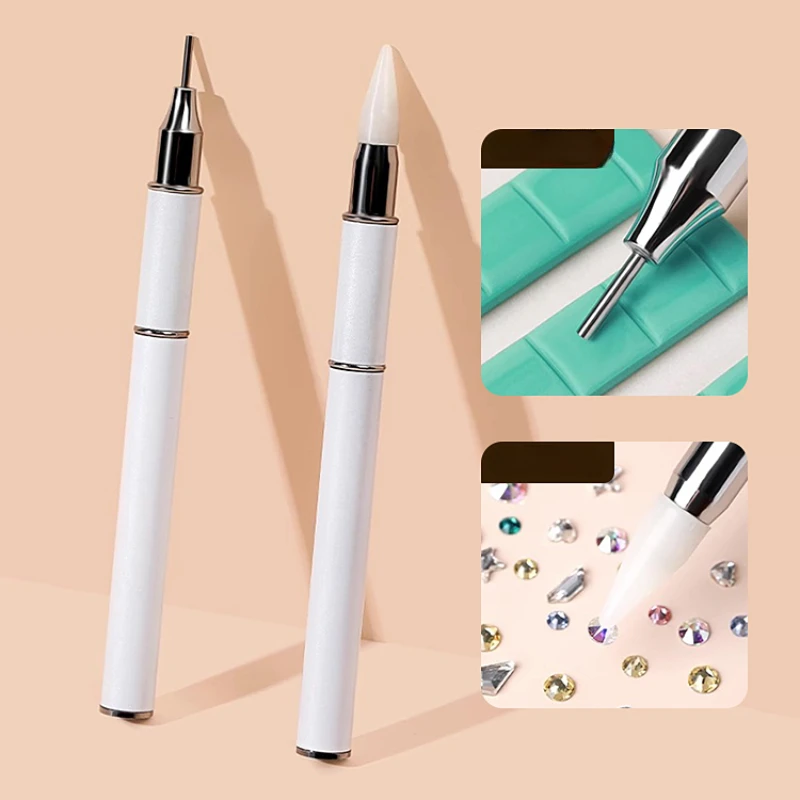 1pc Double Headed Nail Art Dot Diamond Crayons Gel Painting Diamond Pen Picker Manicure Art Wax Tip Adhesive Point Drill Pen 2
