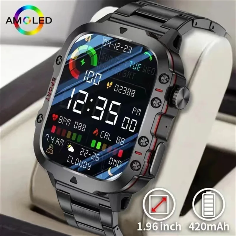 

2024 New Smartwatch Men's Rugged Military Bluetooth Call Sport Heart Rate IP68 Waterproof Outdoor Smart Watches for Android IOS