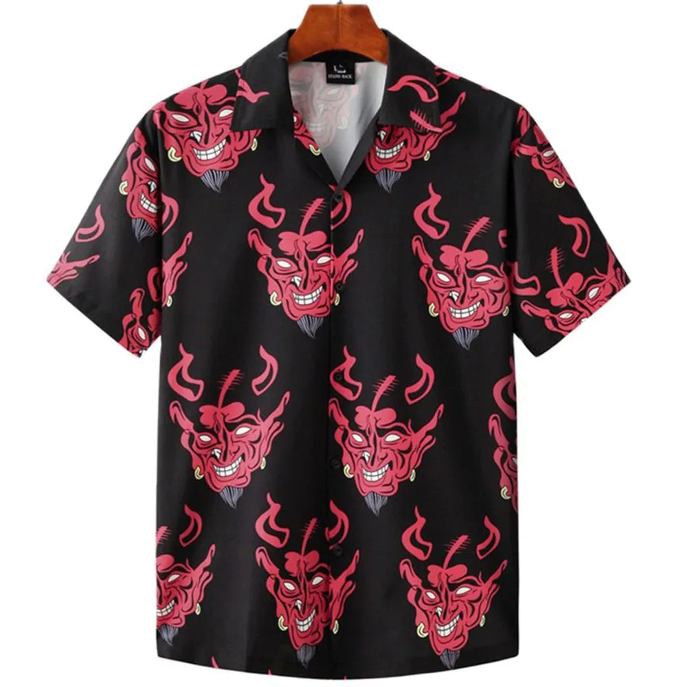 Hawaiian men's shirt Cuban collar Devil print casual cool street clothing Summer short sleeved top Fashion new men's clothing