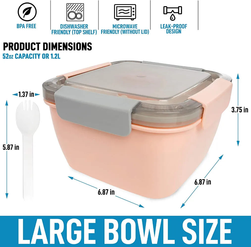 Large 52-oz Lunch Container Tupperware, Salad Bowl with 3