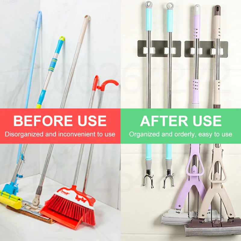 1-10PCS Adhesive Multi-Purpose Hooks Wall Mounted Mop Organizer Holder Rack Brush Broom Hanger Hook Kitchen Bathroom Strong Hooks