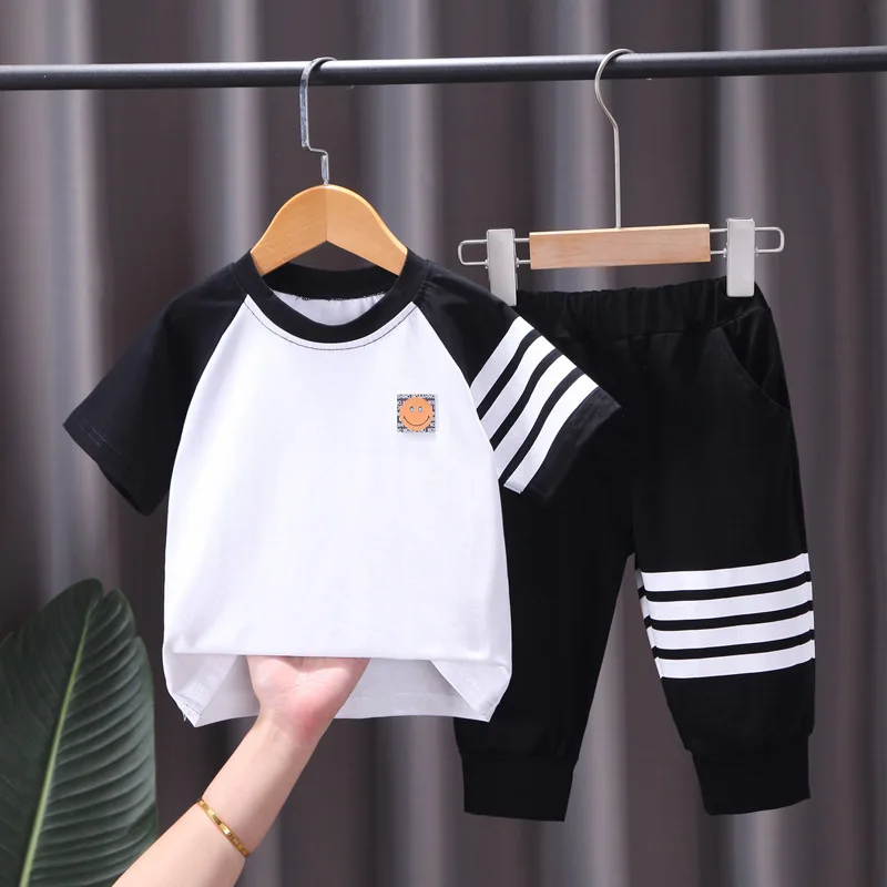 small baby clothing set	 Boys Summer Clothing 2022 Korean Casual Short Sleeved T-shirts Tops and Pants Two Piece Girl Outfit Set Kids Bebes Tracksuits Baby Clothing Set medium Baby Clothing Set