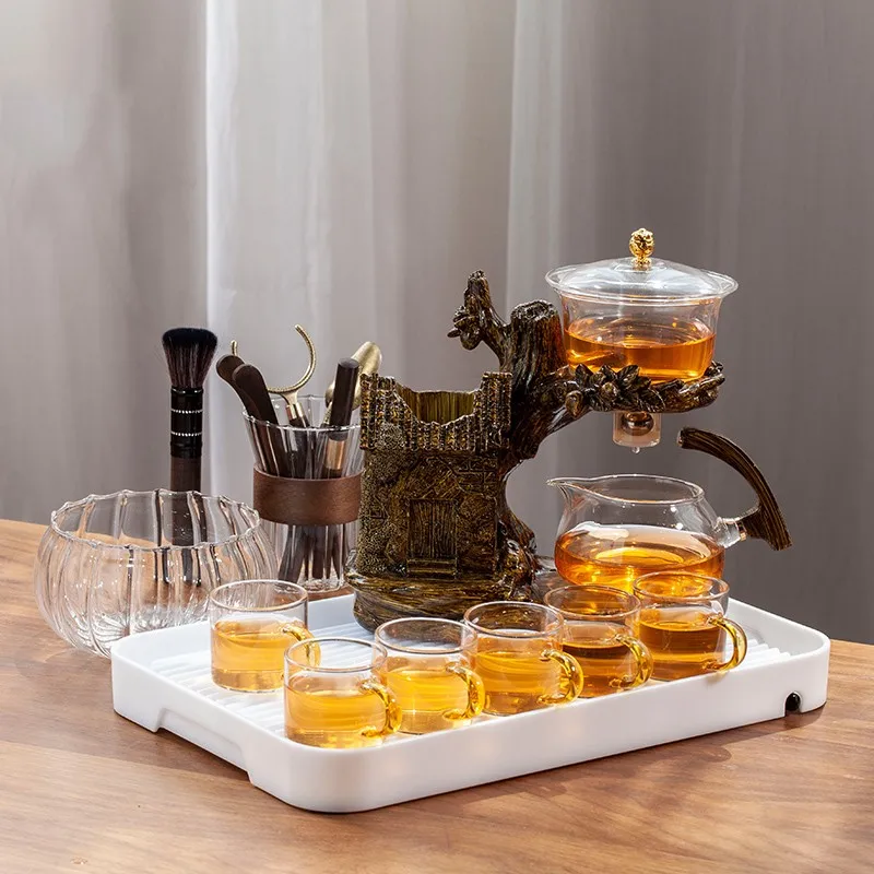 Glass Teapot Tea Brewing Pot Creative Peach Statue Glass Tea Set Automatic Teapot Tea Heat-resistant Kungfu Drinking Make Injection