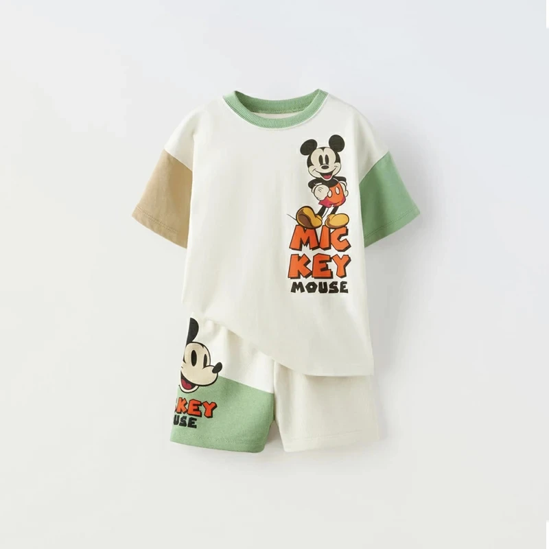 Kids clothing set 2025 Summer Mickey Short Sleeve Suit T-shirt Shorts Two Piece Set Children Tracksuit