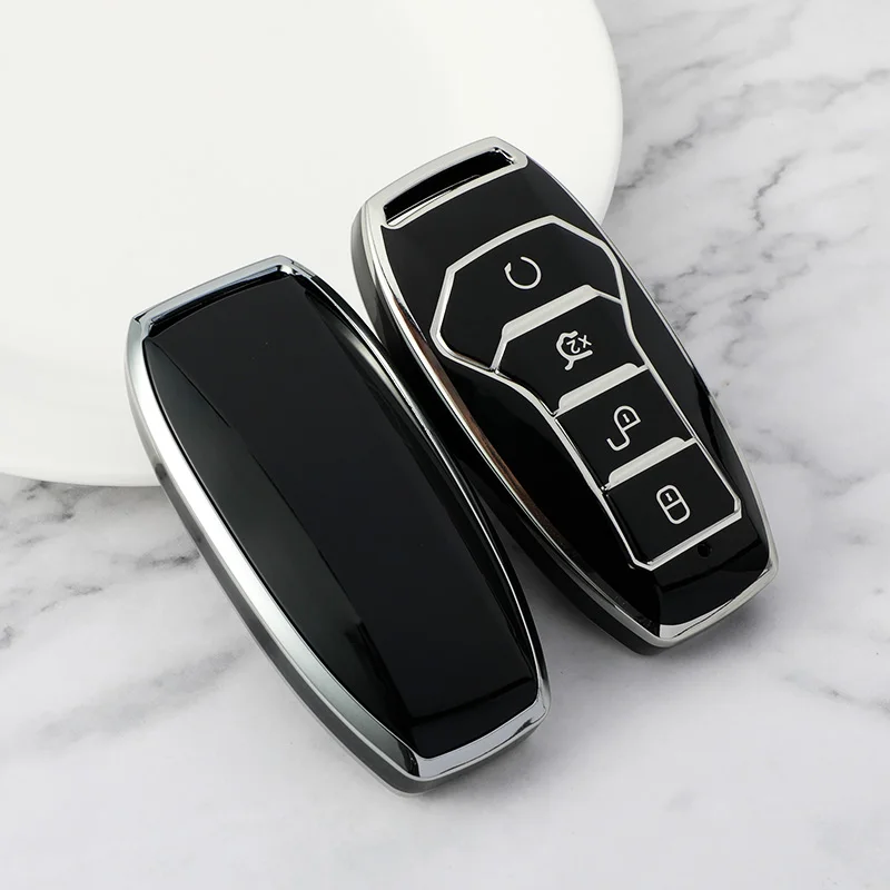 TECART Leather Car Key Case Cover For BYD Atto 3 Han Tang Song Pro-DM-i Yuan Qin Seal Dolphin Car Key Cover 4 Buttons, Brown