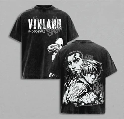 Vintage Washed Thorfinn Graphic T - Shirt - Oversized Summer Cotton Tee - S (Black)