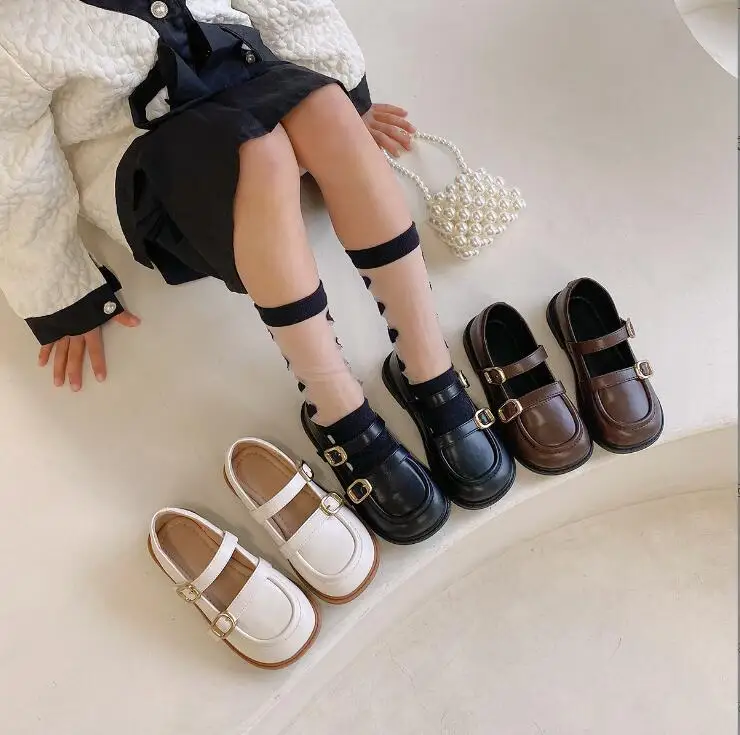 Spring New Fashion Girls Shoes Butterfly Mary Janes Shoes Baby Kids Leather Princess Shoes For Girl Chldren Flats Lolita Loafers spring autumn double buckle strap flats non slip girls oxford shoes butterfly knot leather shoes kids platform mary janes shoes