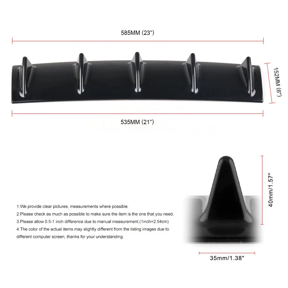 ABS Plastic Universal Black/Carbon Rear Bumper Lip Diffuser Spoiler 5 Fin Car Back Bumper Lip Deflector Splitter Car-Styling